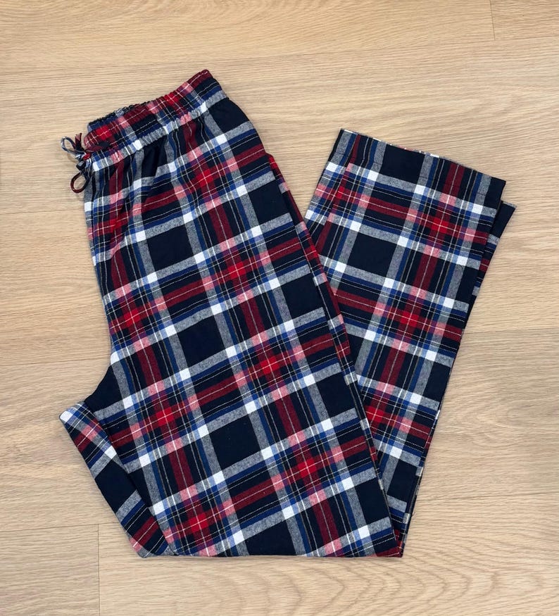 Christmas Matching Plaid Flannel Pajama Pants: Unisex Cotton PJ Bottoms with Pockets NRW Plaid