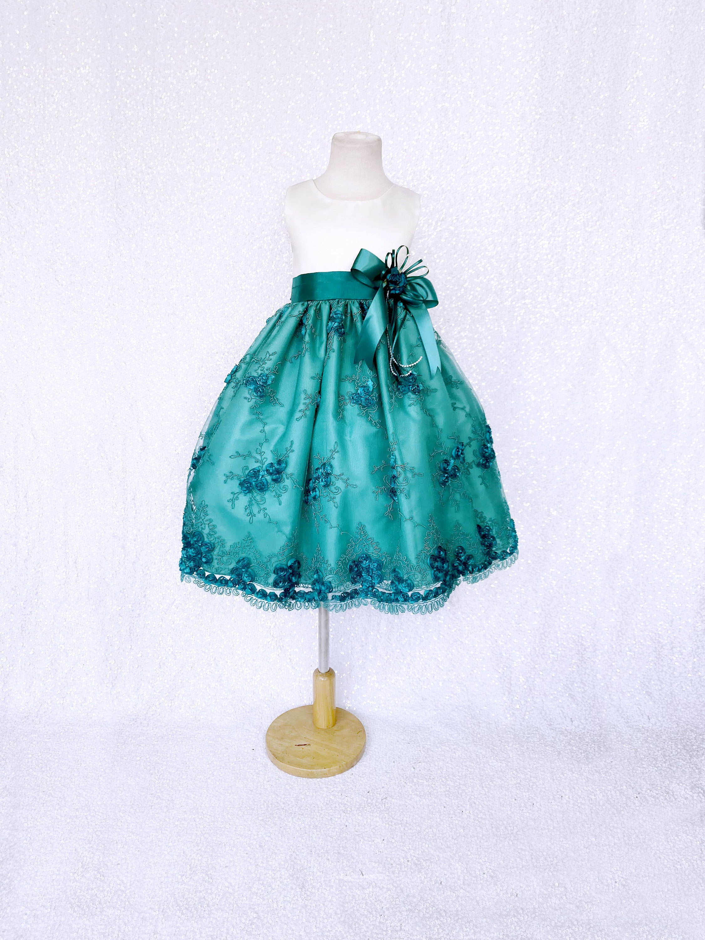 Sleeveless Ivory Satin Teal Embroidery Flower Dress Toddler Etsy