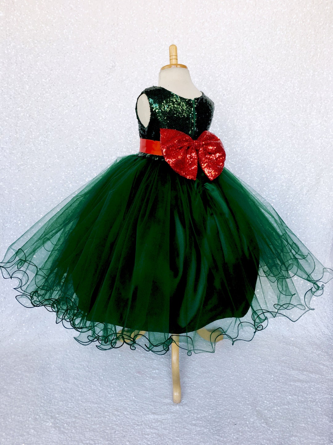 Hunter Green Velvet Sequin Dress for Girls - Sparkling Twirl-Ready main image 0