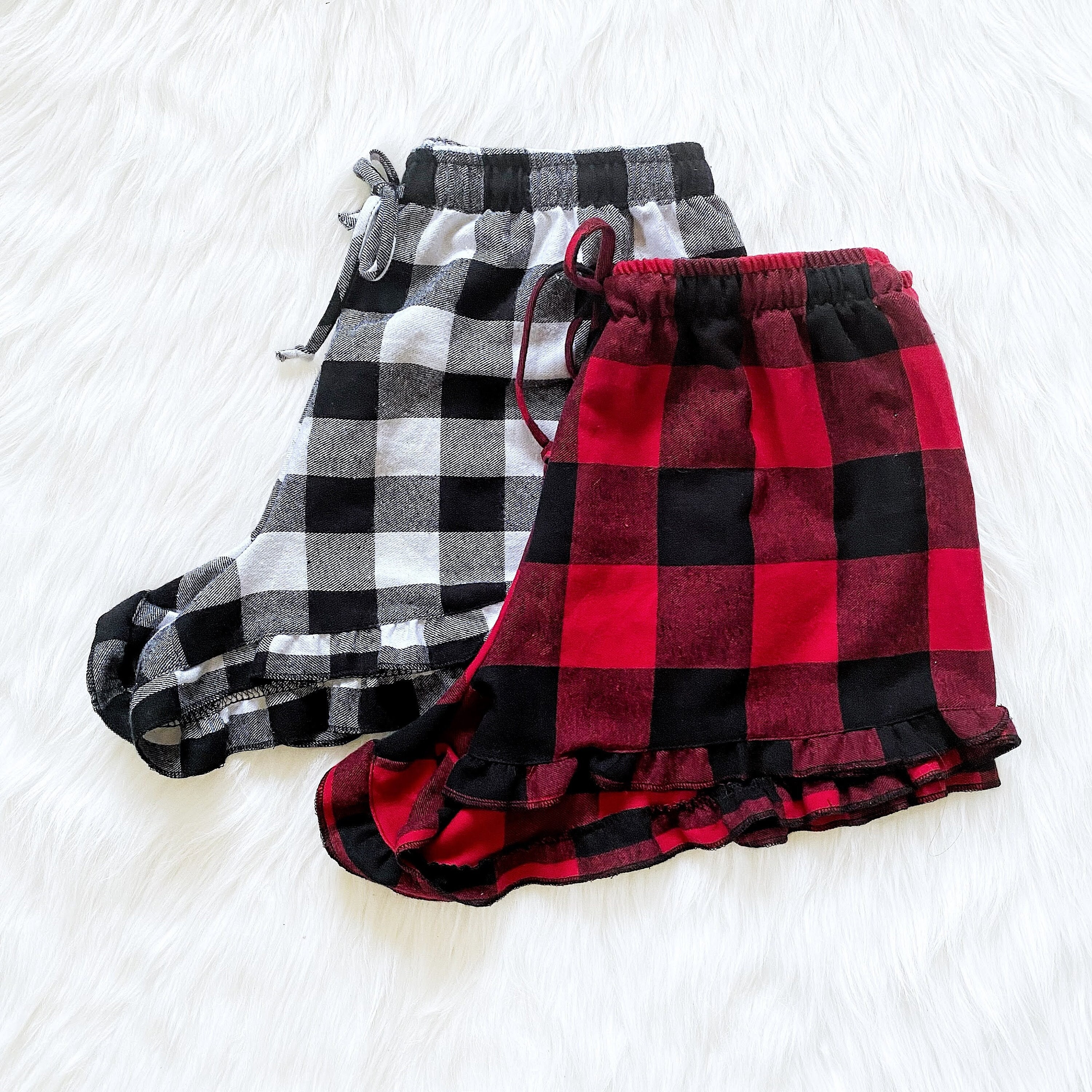 Plaid Flannel Shorts Red White Black Christmas Winter Adult Pajama