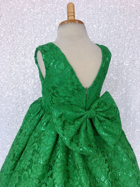 Holiday Spring Christmas Wedding Kelly Green French Lace Gown Bow Birthday Junior Toddler Easter Summer Holiday Pageant Photoshoot 2 4 6 8 Etsy