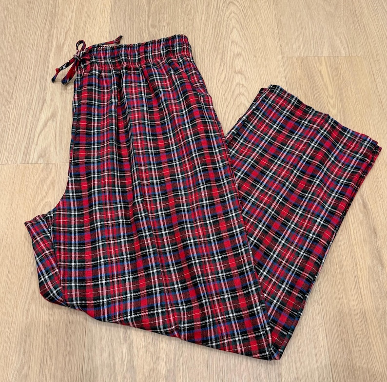 Christmas Matching Plaid Flannel Pajama Pants: Unisex Cotton PJ Bottoms with Pockets RGB Plaid