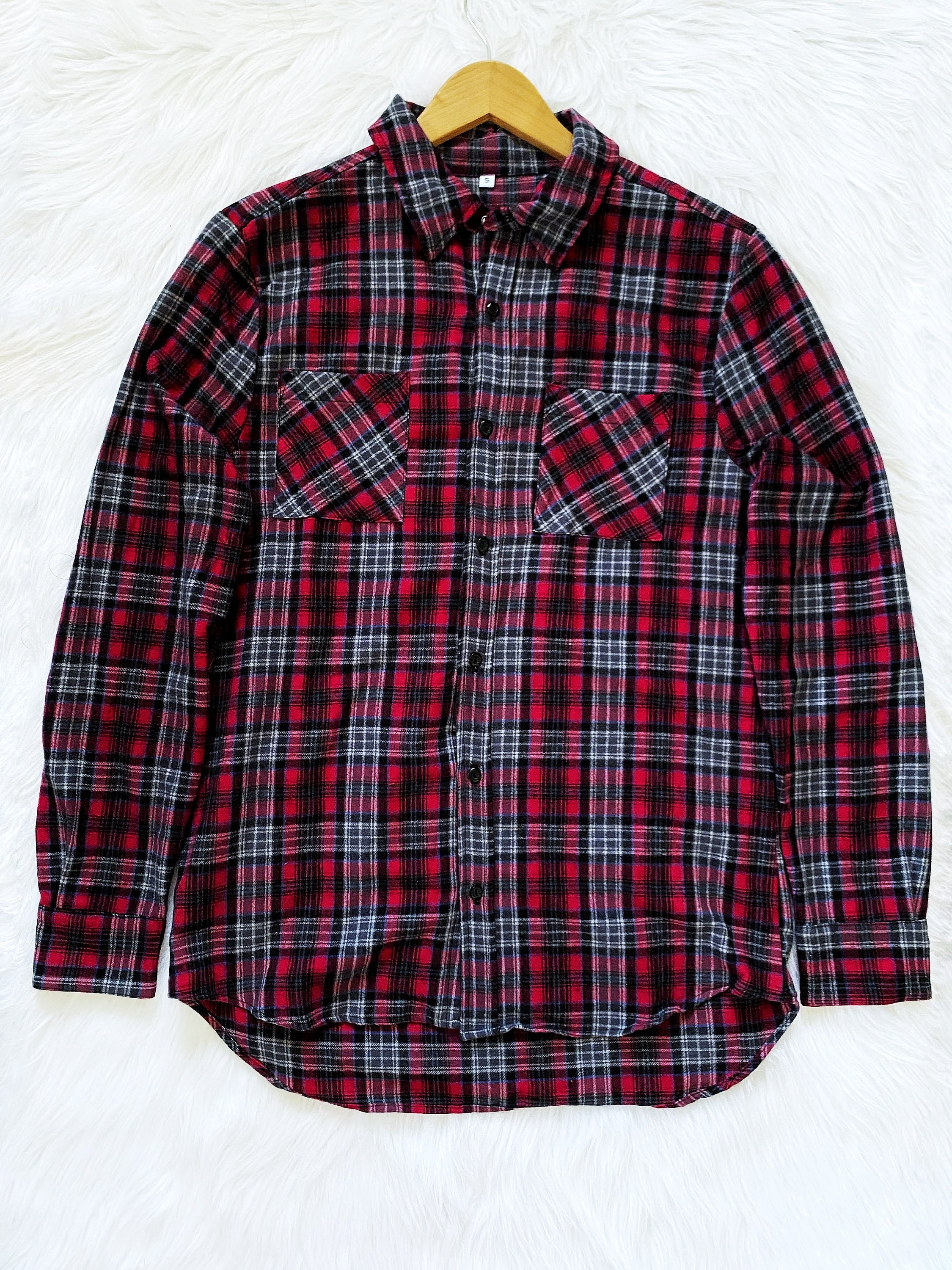 Long Sleeve Buffalo Plaid Flannel Cotton Shirt Unisex Red - Etsy