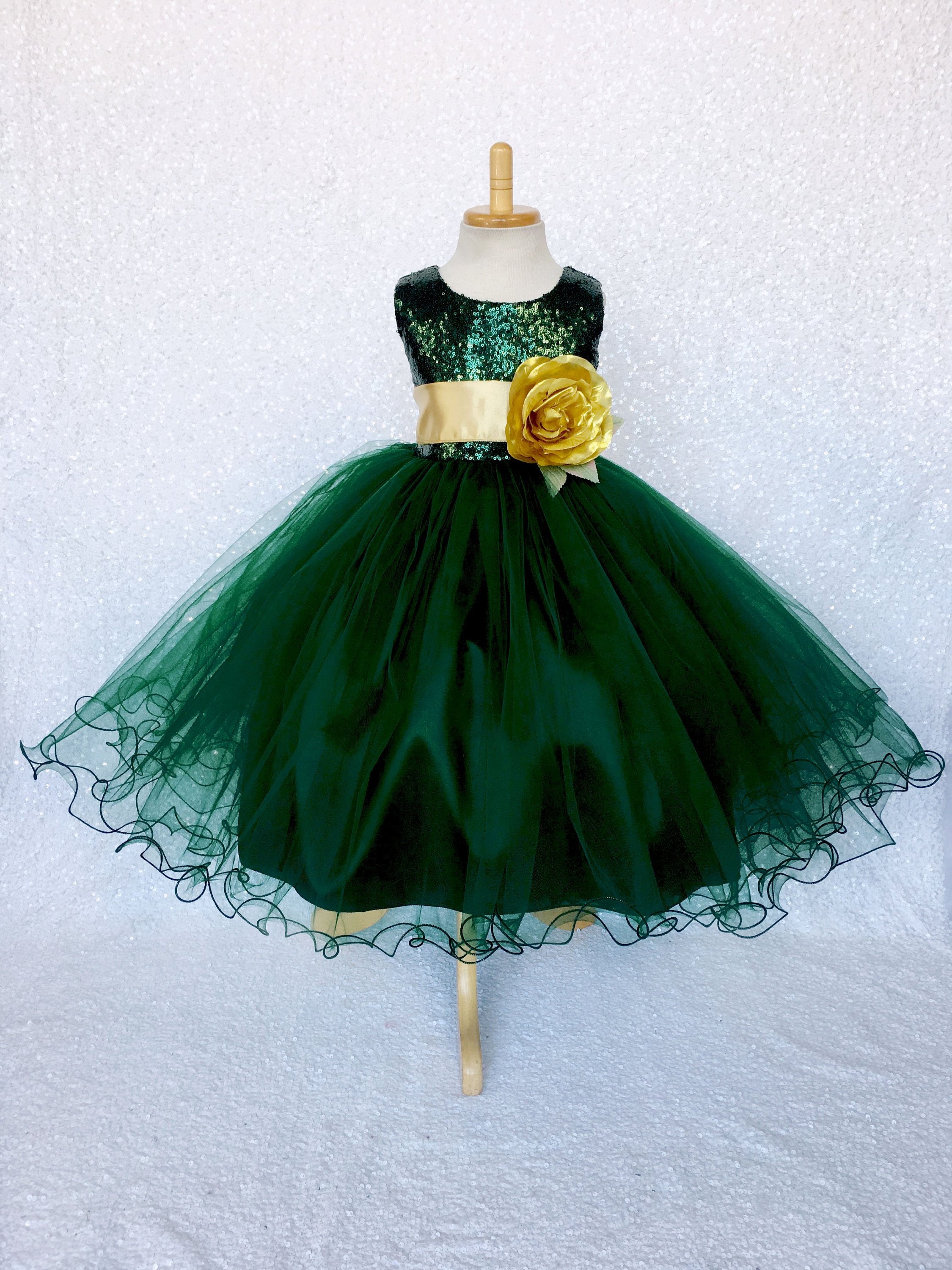 hunter green and gold dress