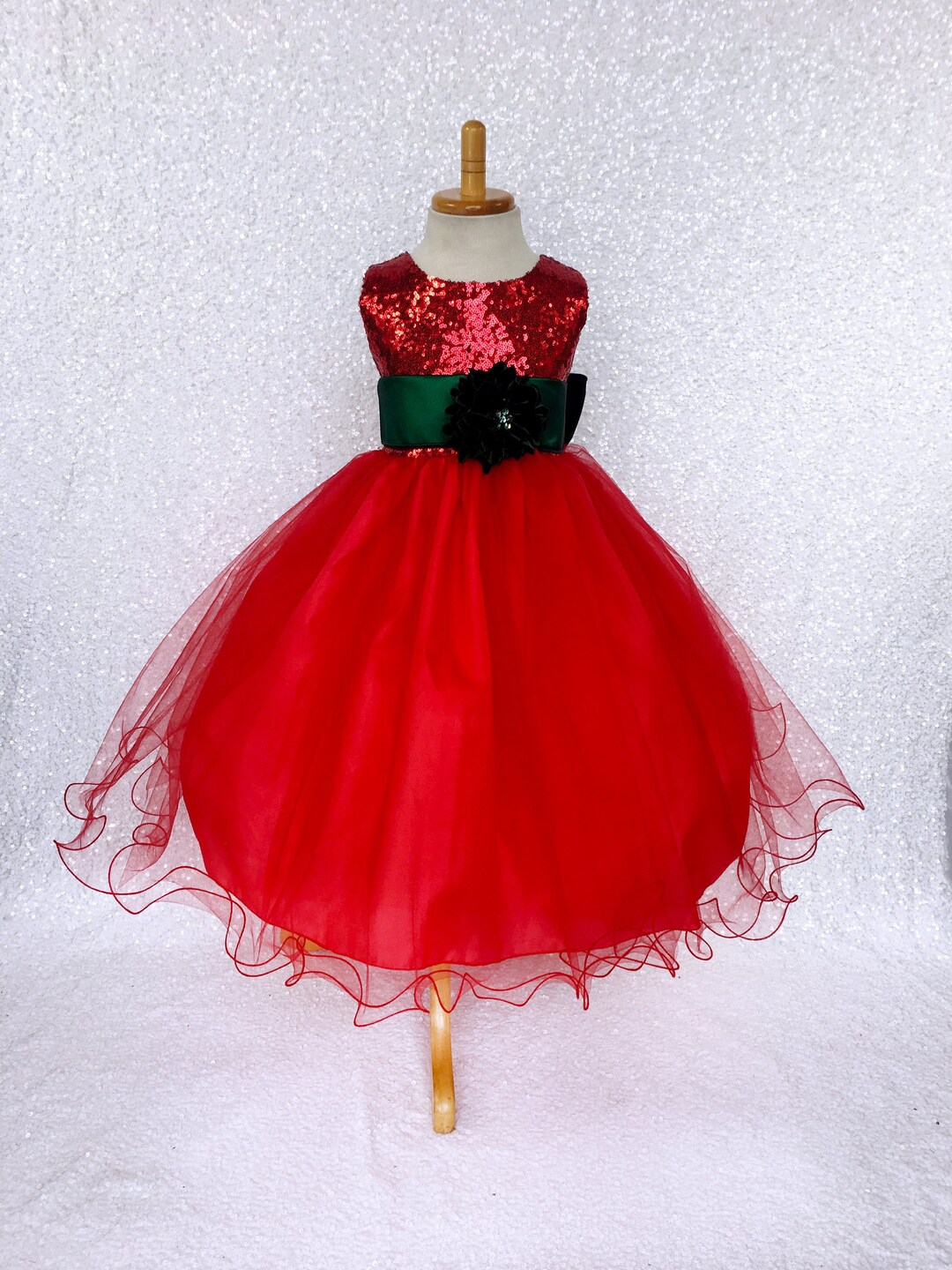 Sequin Fishing Line Tulle Red Hunter Green Velvet Flower Girl Etsy