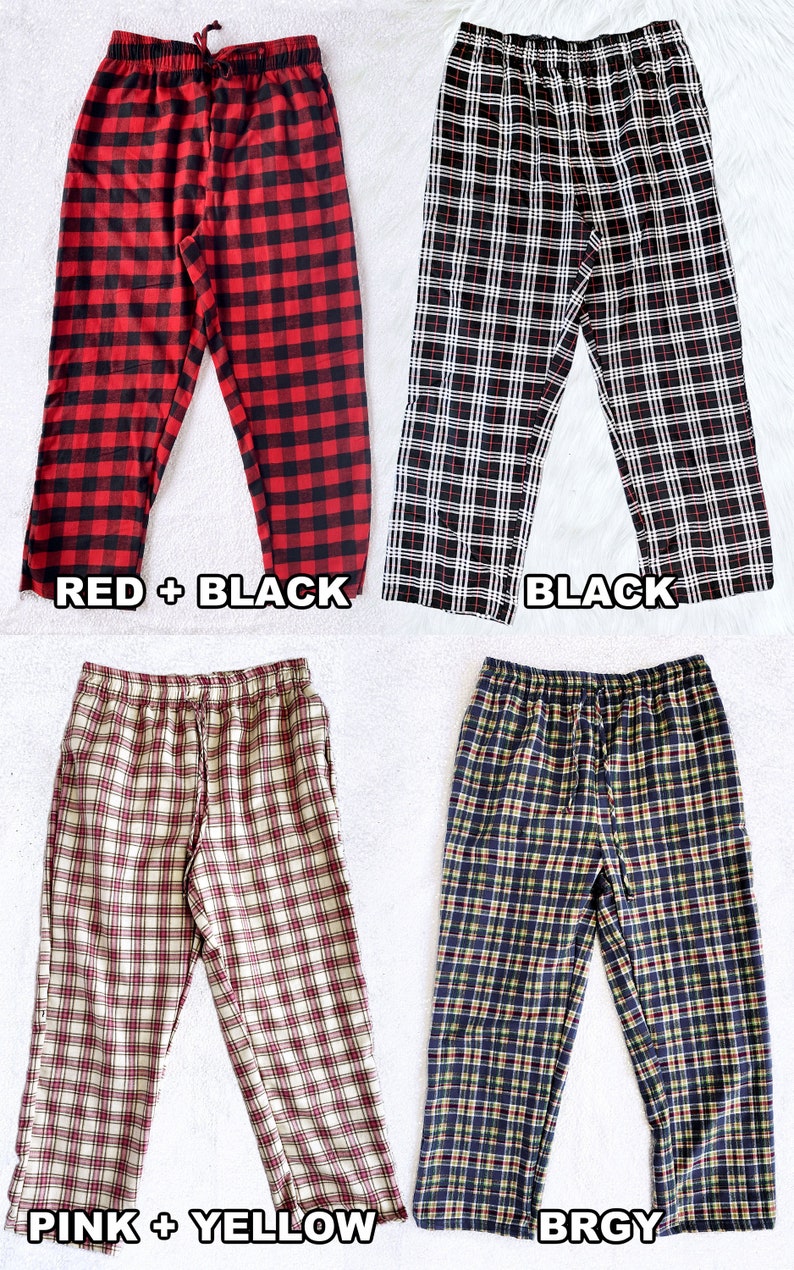 Pocket Multi Colored Pajama Pants Red White Black Yellow Plaid Cotton Navy Pink PJ Warm Winter Fall Christmas Pajama Set Adult Unisex image 7