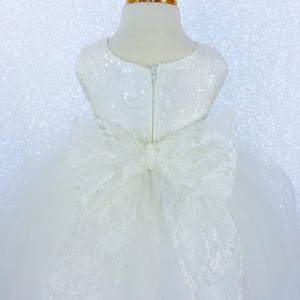 Ivory Sequin Tulle Flower Girl Bridesmaid Wedding Shabby Toddler Infant Junior Communion Rustic Baptism Confirmation Girl Trendy Dress