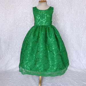 Holiday Spring Christmas Wedding Kelly Green French Lace Gown Bow Birthday Junior Toddler Easter Summer Holiday Pageant Photoshoot 2 4 6 8 image 7