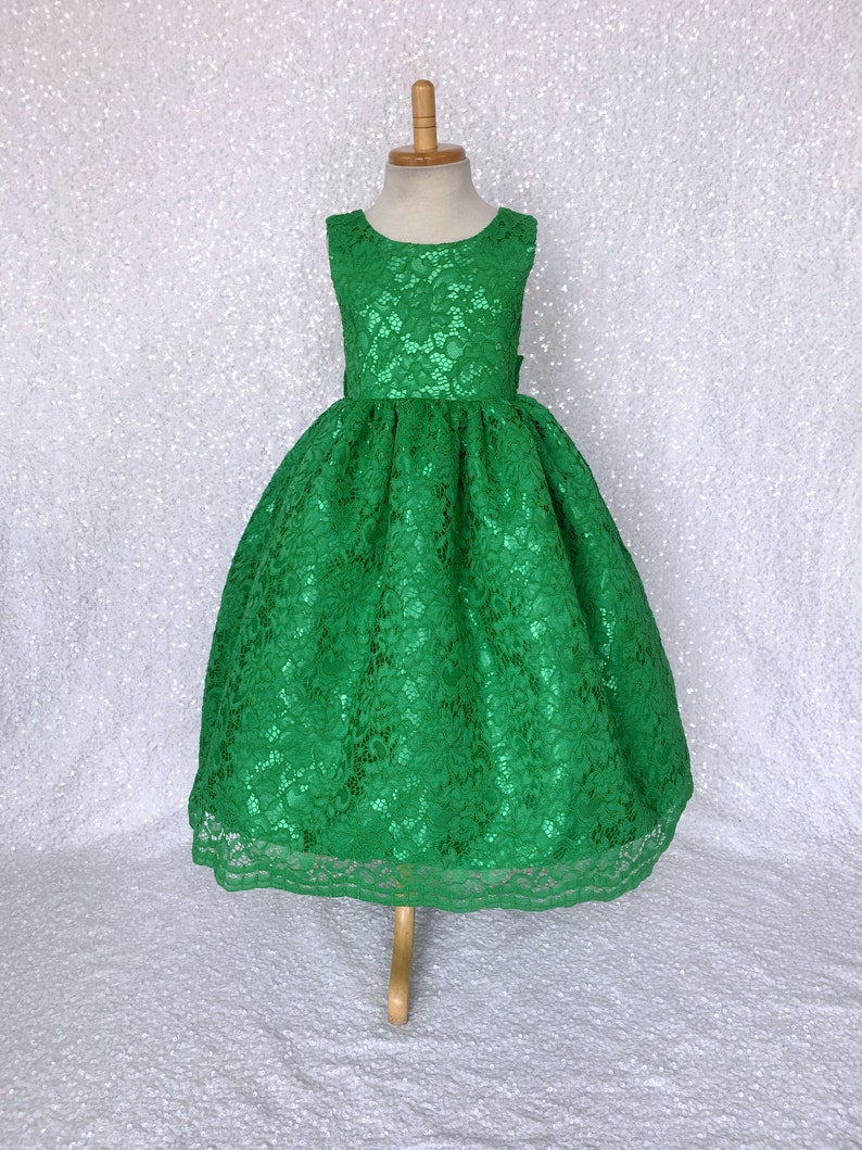 Holiday Spring Christmas Wedding Kelly Green French Lace Gown Bow Birthday Junior Toddler Easter Summer Holiday Pageant Photoshoot 2 4 6 8 image 7