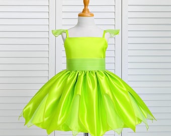 Green Fairy Dress: Satin Flower Girl Costume, Recital Dance Dress