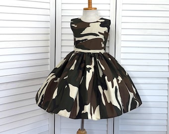 Camouflage Army Knee Length Toddler Junior Birthday Pageant Costume Girl Dress