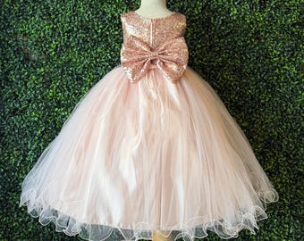 Rose Gold Sequin Tulle Ankle Length Flower Girl Junior Toddler Birthday Dress