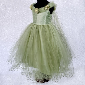 Floral Fairy Wing FL 2 Layer Tulle Sage Gown Newborn Infant Flower Girl Pageant Birthday Holiday Christmas Easter Spring Summer Princess 2 4