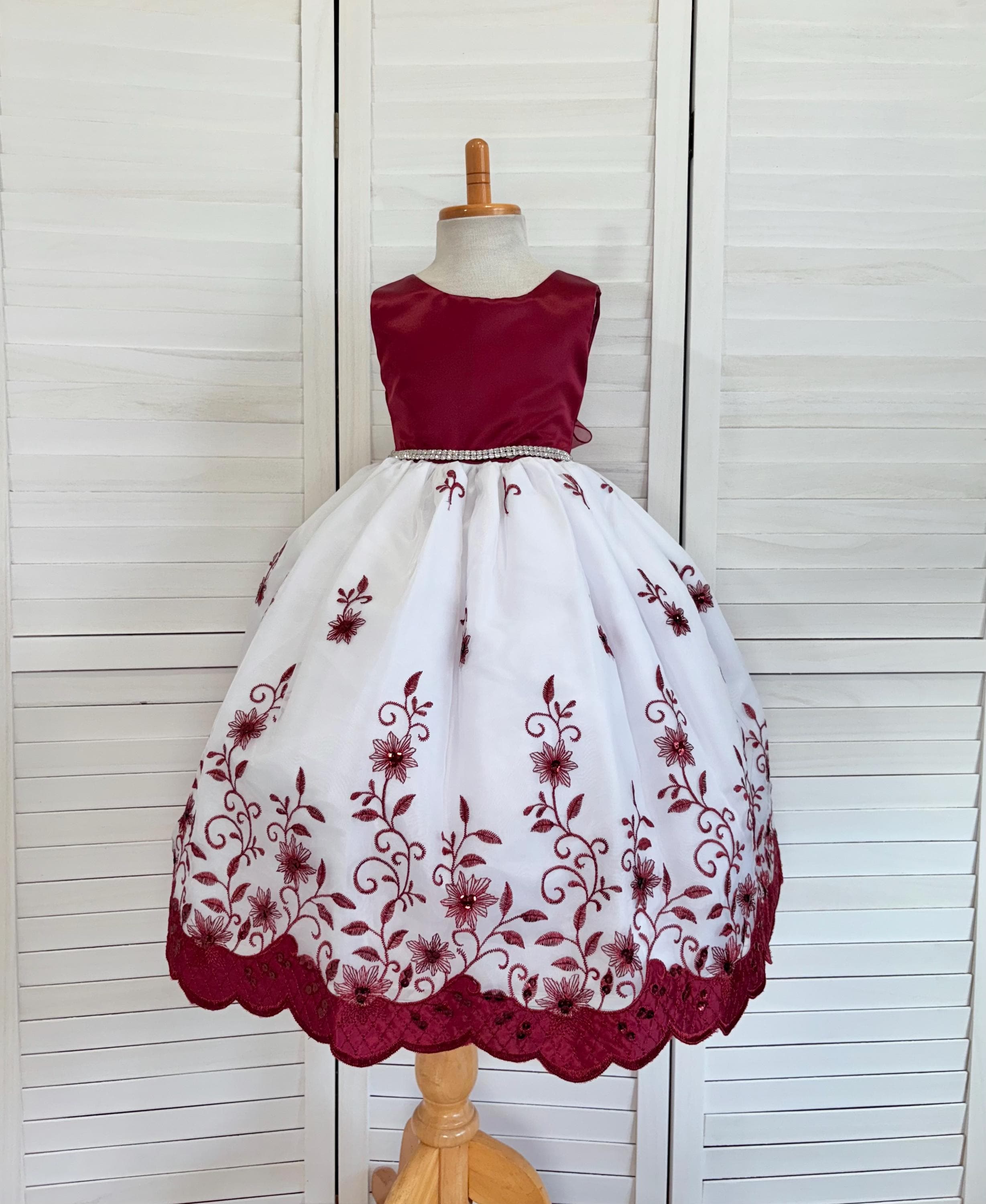 burgundy flower girl dress Floral Embroidery Dress: Elegant Holiday Gown photo shoots