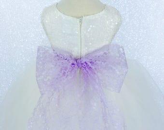 Ivory Sequin Sequence Lilac Lace Tulle Flower Girl Dress Wedding Bridesmaid Shabby Chic Toddler Infant Birthday Custom Vintage Birthday