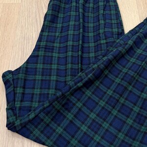 Christmas Matching Plaid Flannel Pajama Pants: Unisex Cotton PJ Bottoms with Pockets Navy + Green Plaid