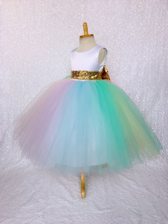 pastel rainbow tulle dress