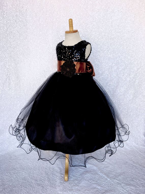 Sparkly Holiday Dress Fishing Line 2 Layer Black Sequin Brown Satin Sash Toddler Junior Wedding Formal Photoshoot Flower Girl Bridesmaid Etsy UK