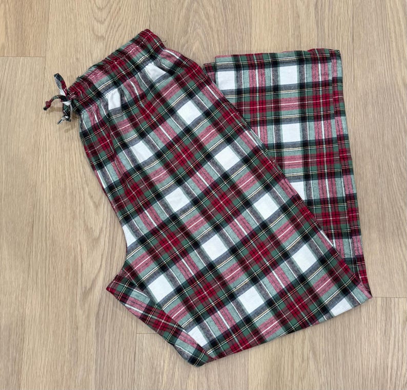 Christmas Matching Plaid Flannel Pajama Pants: Unisex Cotton PJ Bottoms with Pockets RGW Thick Plaid