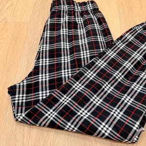 Christmas Matching Plaid Flannel Pajama Pants: Unisex Cotton PJ Bottoms with Pockets Black Plaid