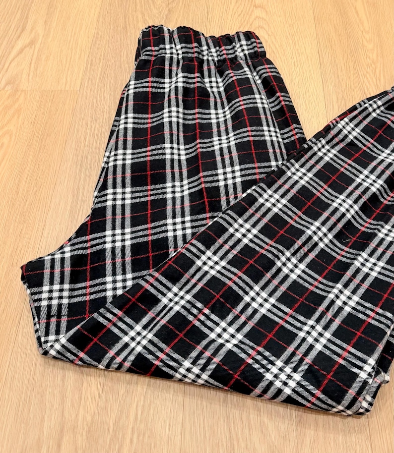 Christmas Matching Plaid Flannel Pajama Pants: Unisex Cotton PJ Bottoms with Pockets Black Plaid