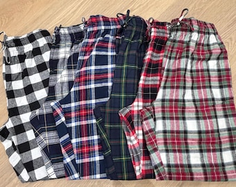 Pantalones de pijama de franela a cuadros navideños: pantalones de pijama unisex de algodón con bolsillos