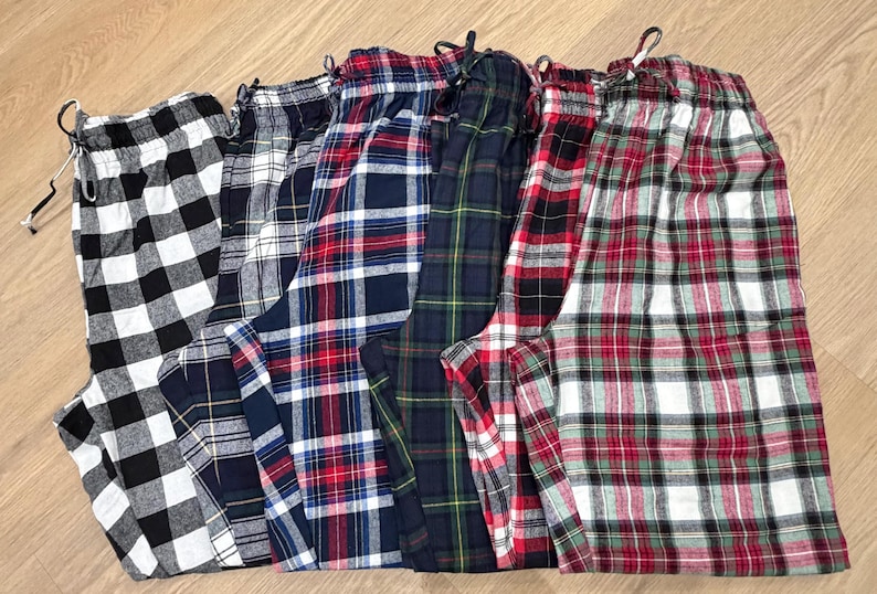Christmas Matching Plaid Flannel Pajama Pants: Unisex Cotton PJ Bottoms with Pockets image 1