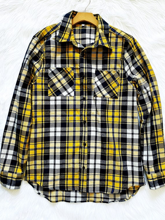 Adult & Child Flannel Plaid Button Shirt Unisex Aqua White