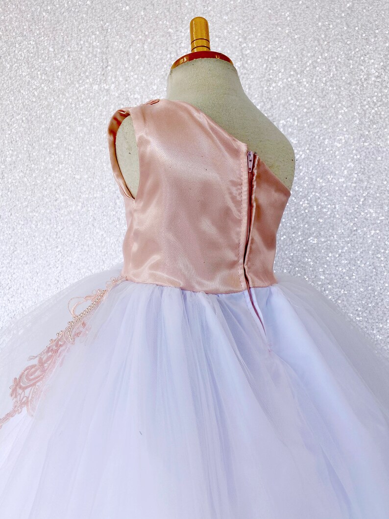 One Shoulder Satin Blush 2 Layer White Fishing Line Tulle Gown Etsy