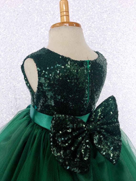 Hunter Green Sequin Tulle Dress: Holiday Party Flower Girl Dress - Etsy