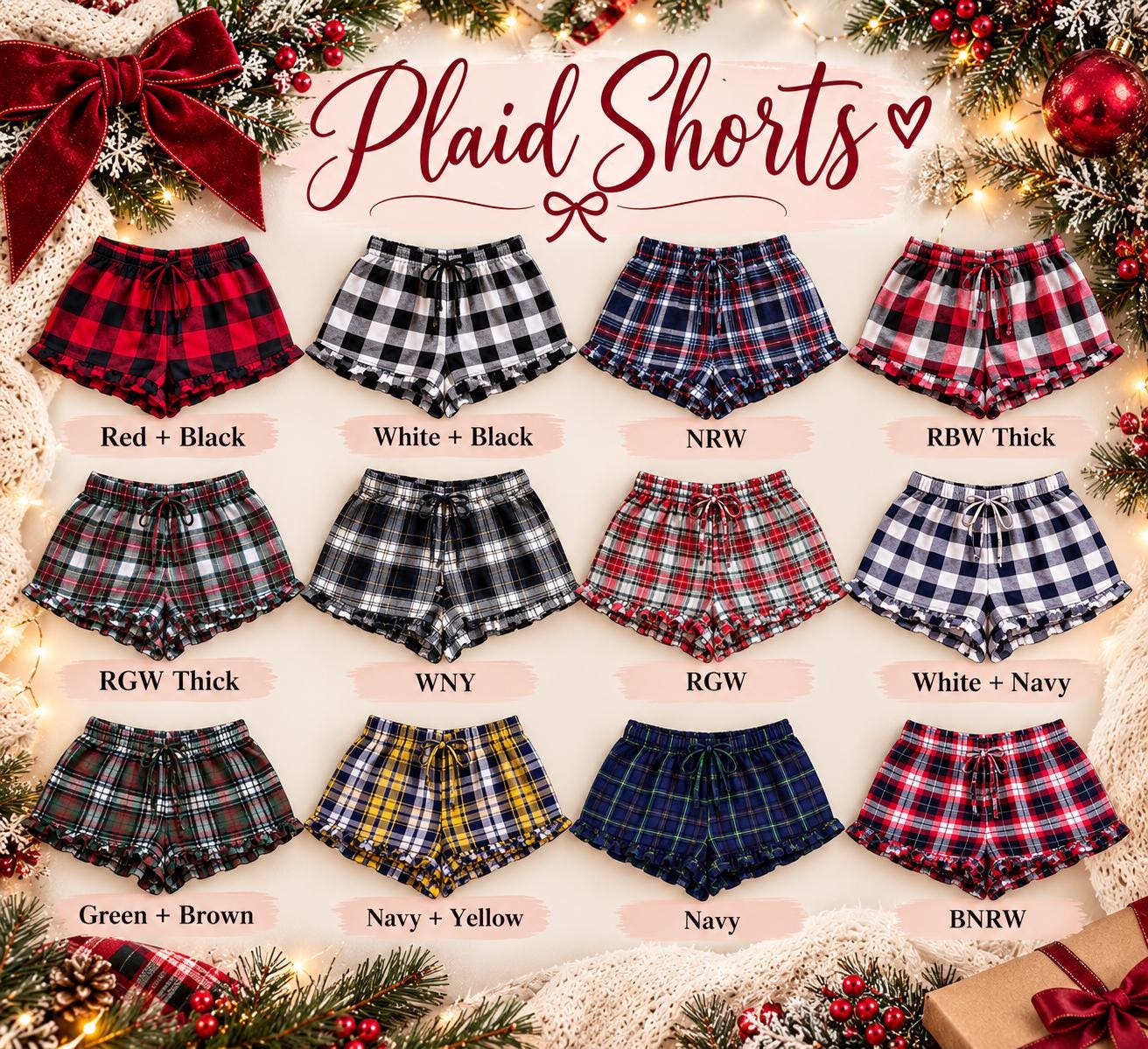 Plaid Cotton Women's Adult Ruffle Trim Buffalo Pajama Shorts
