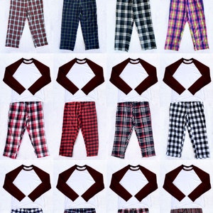 Full Set Matching Christmas Pajama Set Plaid Cotton PJ Pants Red Black White Unisex  T-Shirts Sleepwear Small Medium Large XL L M S