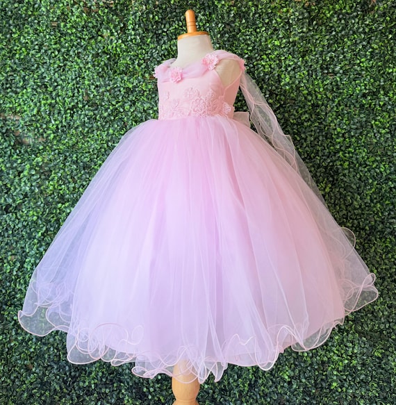 whimsical pink dress Pink Appliqué Flower Girl Whimsical Fairy Tulle Ankle Length Toddler  Sleeveless Dress