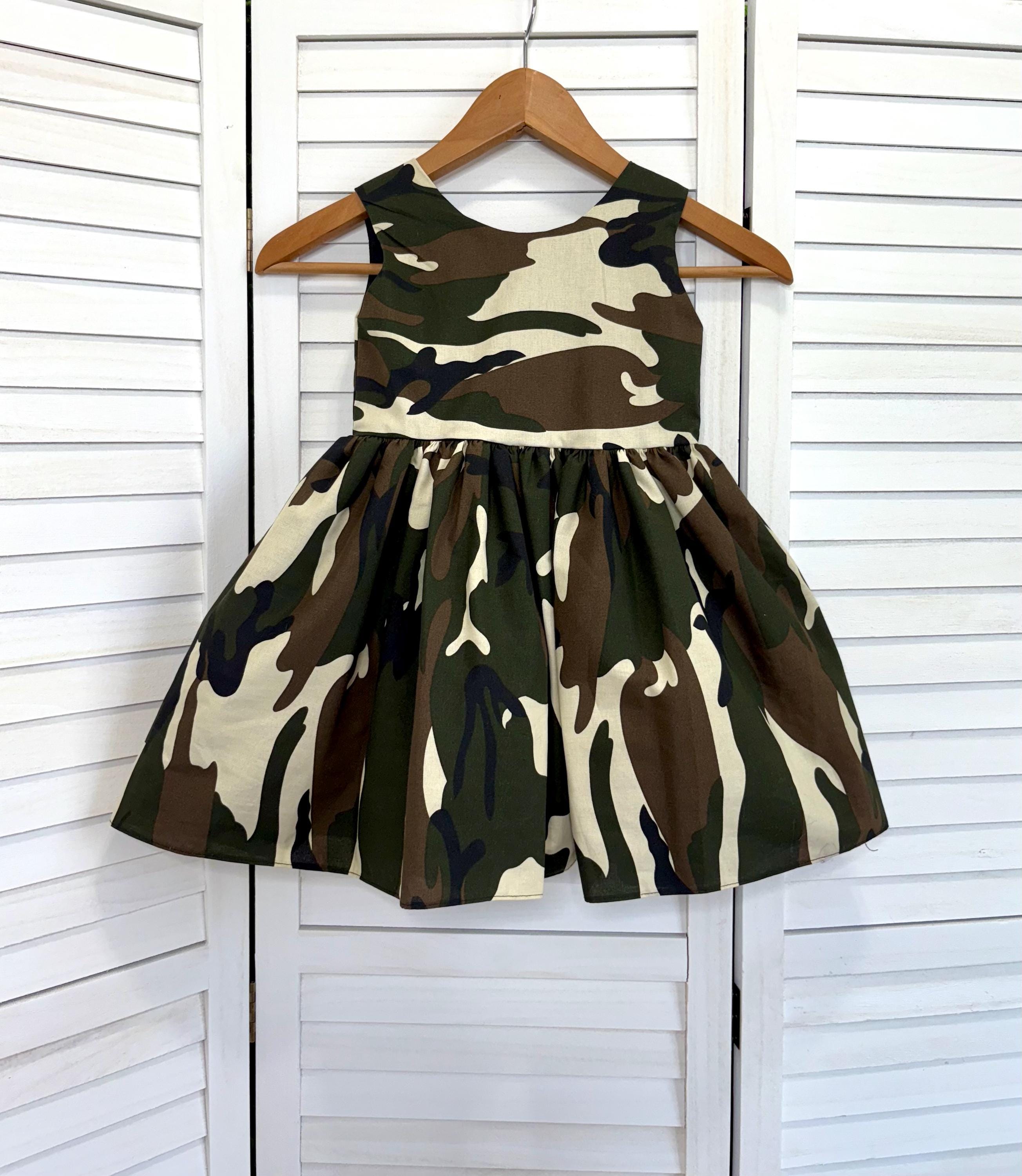 Kids Ladies Army Fancy Dress Costumes Camouflage Army Knee Length Toddler  Junior Birthday Pageant Costume Girl Dress