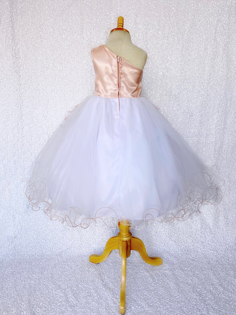 One Shoulder Satin Blush 2 Layer White Fishing Line Tulle Gown Etsy