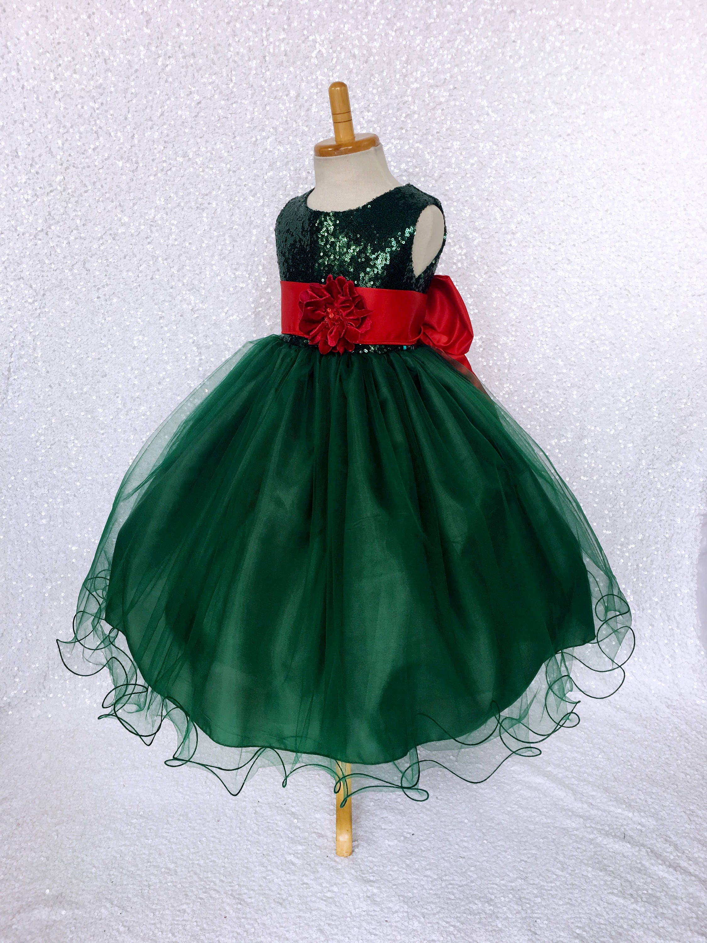 Hunter Green Sequin Tulle Dress: Holiday Christmas Girl's Dress Hunter Green Sequin Tulle Dress: Holiday Christmas Girl's Dress