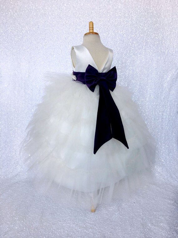 Wedding can be made in any colour -FREE UK DELIVERY Pageant White Flower Girl Sparkly Tutu Dress and Hair Bow-Birthday Party Photoshoot