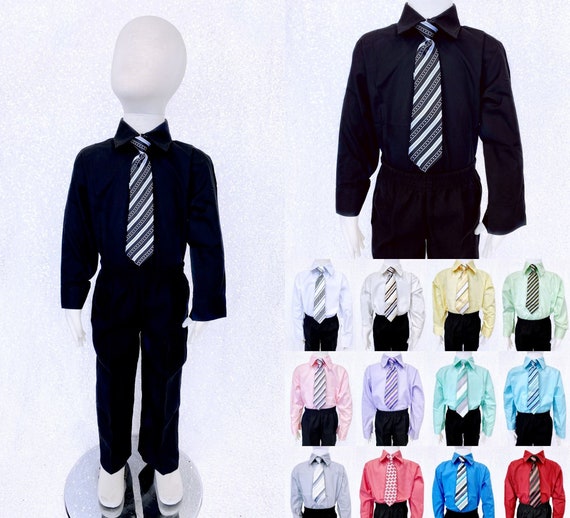 Negro formal manga larga niño vestido camisa clip-on corbata - México