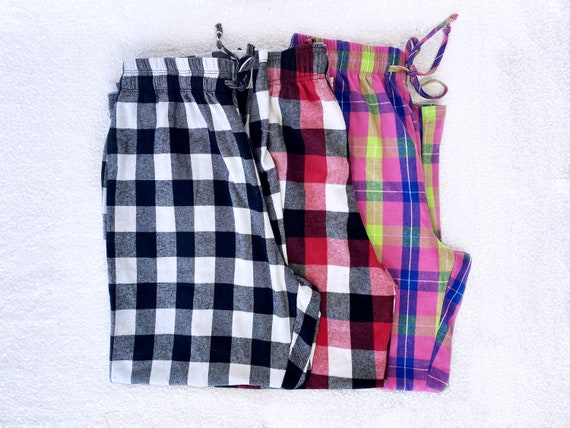 Pocket Multi Colored Pajama Pants Red White Black Yellow Plaid