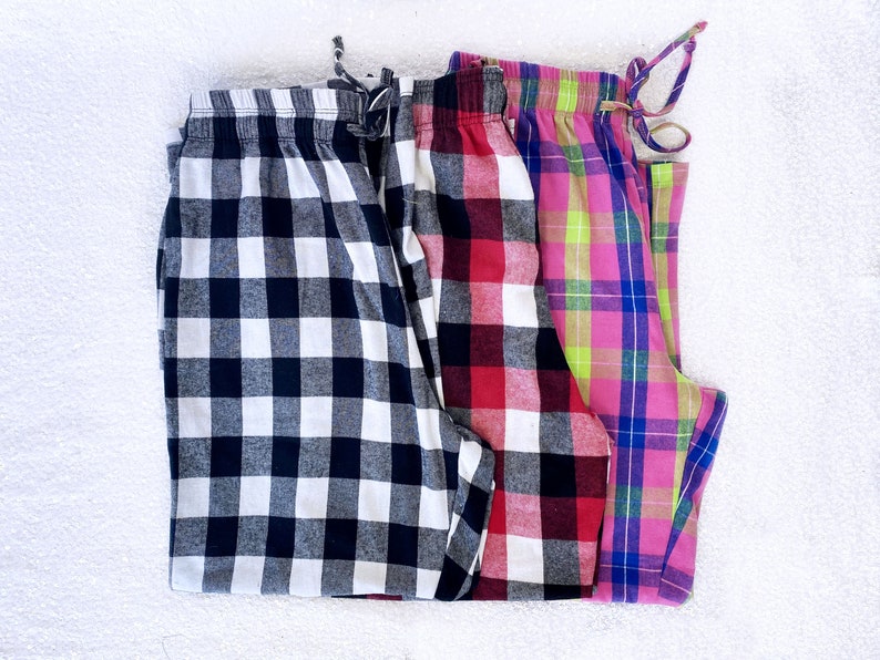 Pocket Multi Colored Pajama Pants Red White Black Yellow Plaid Cotton Navy Pink PJ Warm Winter Fall Christmas Pajama Set Adult Unisex image 1