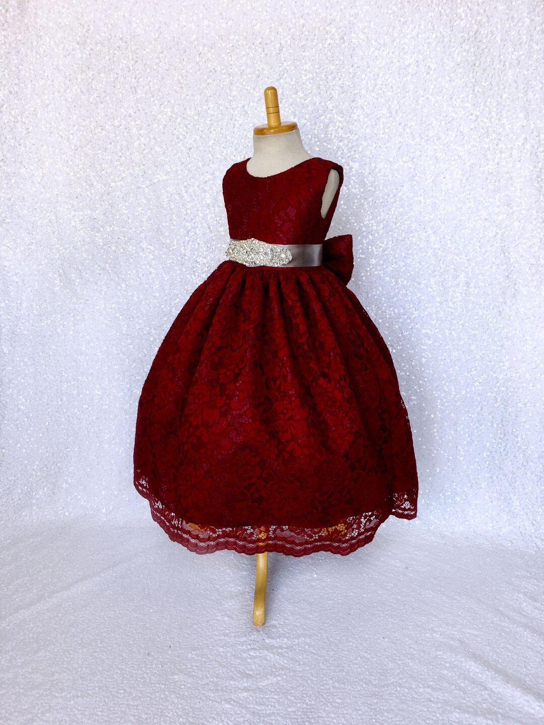 Flower Girl Holiday Photoshoot Lace Burgundy Dress Rhinestone - Etsy