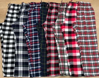 Pantalones de pijama a cuadros de algodón para todas las tallas: pantalones navideños unisex de franela con bolsillos