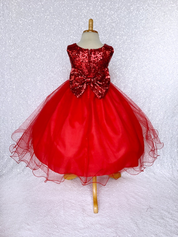 Buy Red Sequin Tulle Dress: Big Bow Pageant Girl Dress Online in