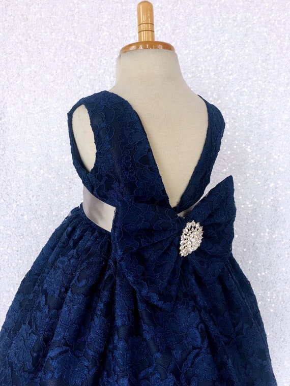 Navy French Lace V-back Ankle Length Toddler Junior Flower Girl Rustic  Vintage Dress - Etsy