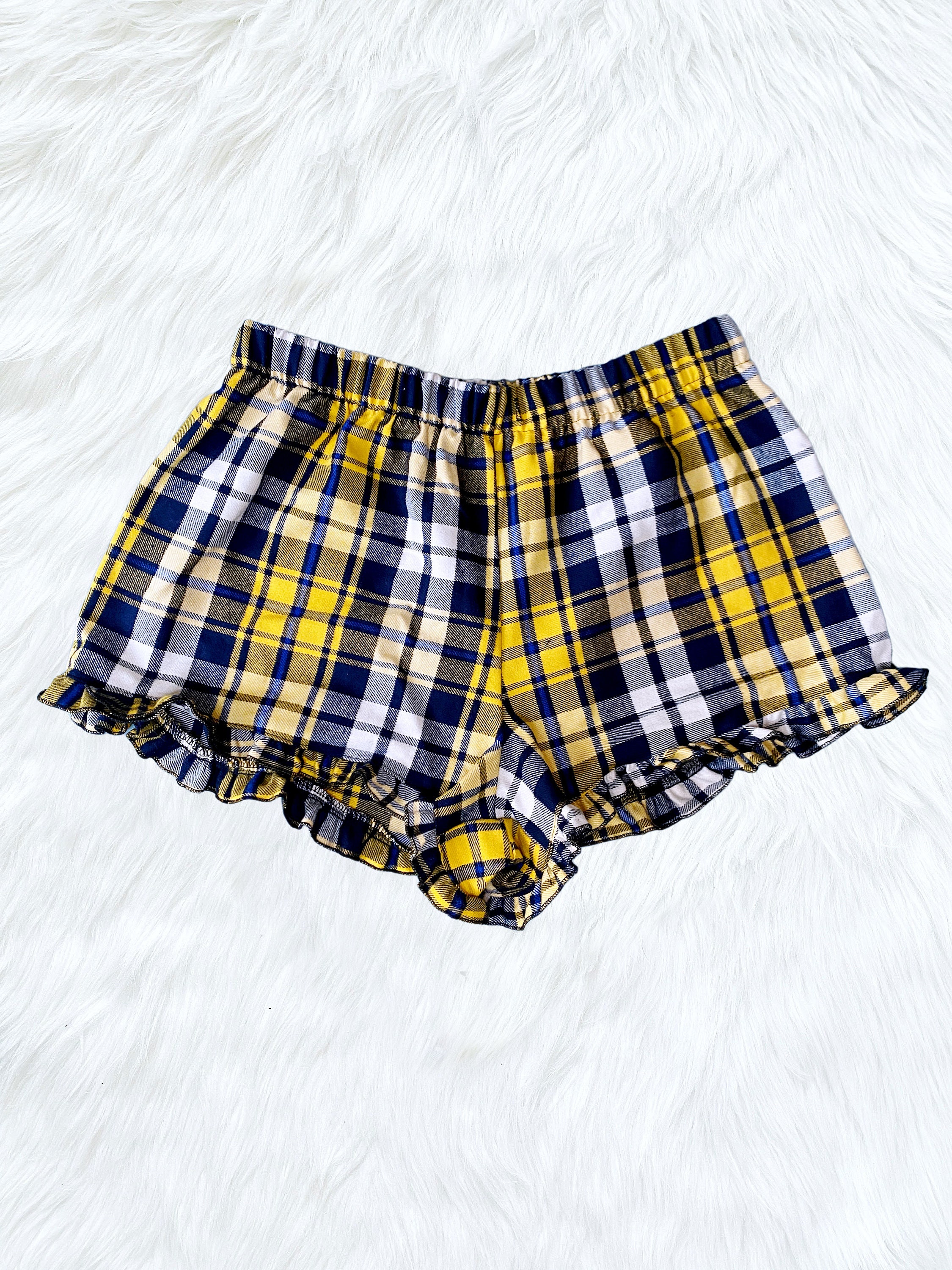 Cotton Yarn Dyed Plaid Ruffle Pajama Shorts Set