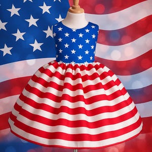 Patriotic Holiday Costume 4th Of July Stars & Stripes Gown Newborn Junior 4th of July Graduation Photoshoot Pageant Birthday Trendy Dress