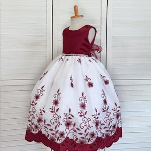 White and Burgundy Dress - Etsy