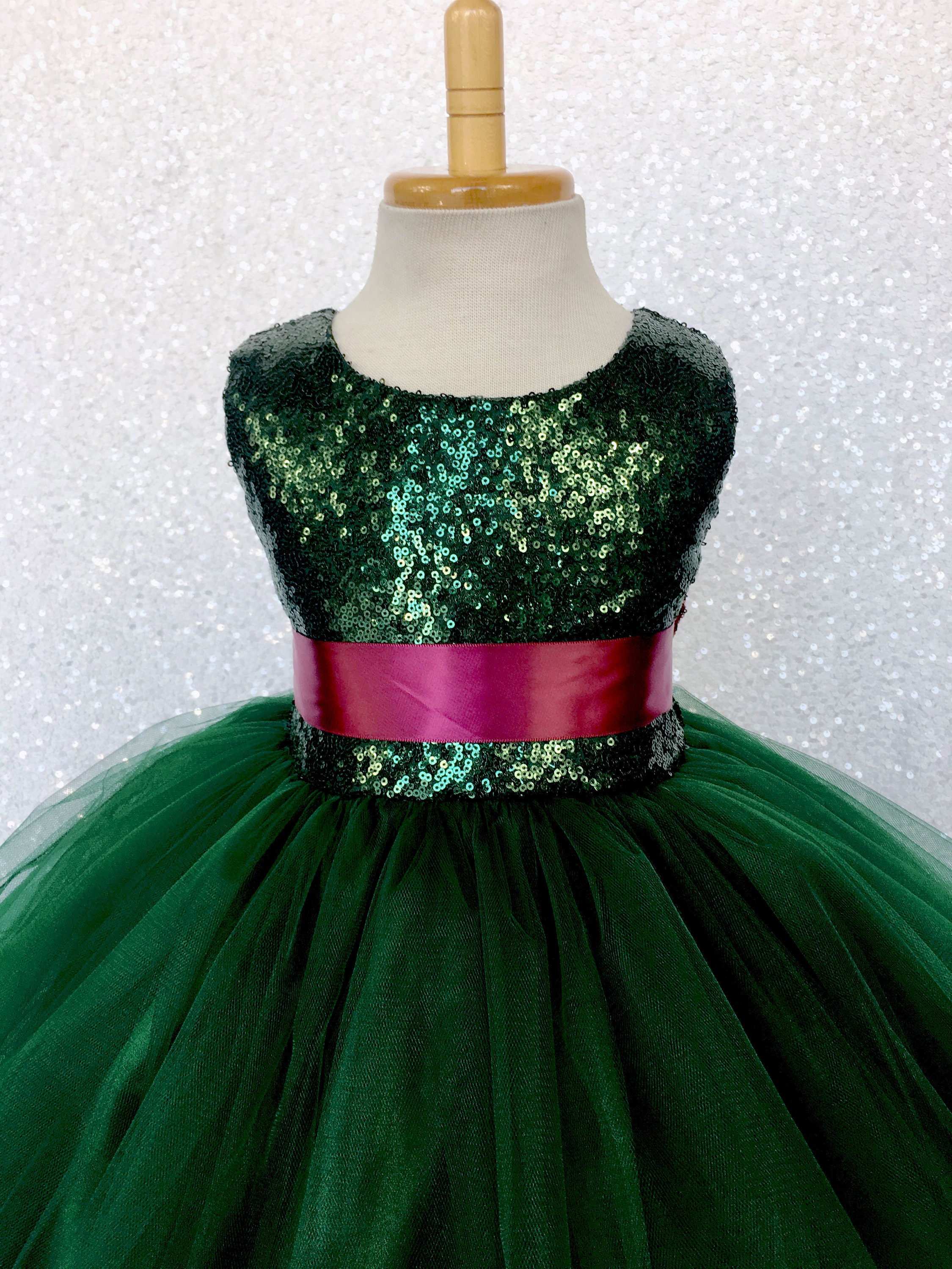 Tulle 2 Layer Mini Sequin Hunter Green Burgundy Sequin Bow | Etsy
