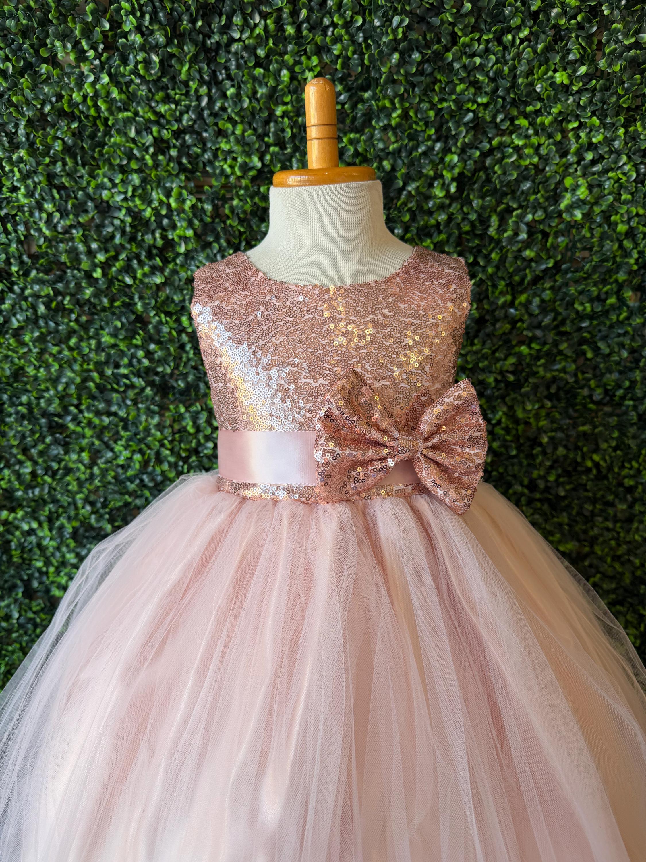 rose gold flower girl dress toddler Sequin Tulle Ankle Length Junior Birthday GL-06.19.26