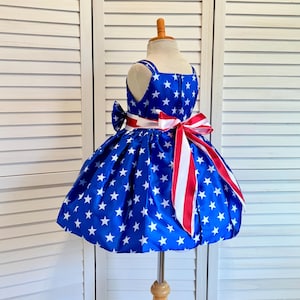 4th of July Red White Blue American Flag Toddler Junior Photoshoot Pageant Recital Birthday Party Summer Holiday Knee Length Dance Dress